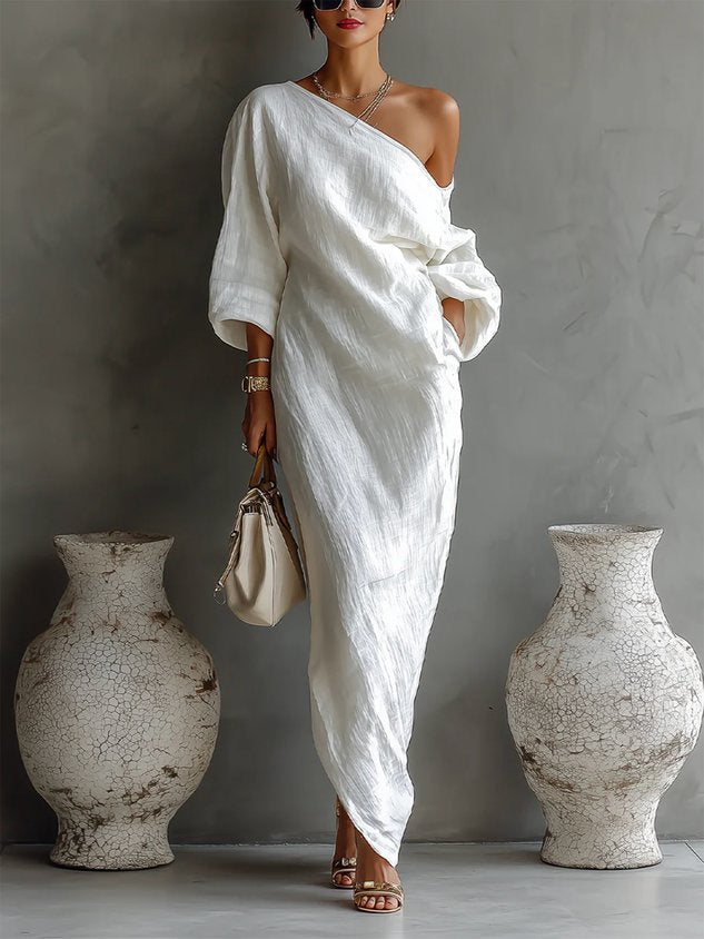 Shelley™ | One-Shoulder Abstract Print Maxi Dress
