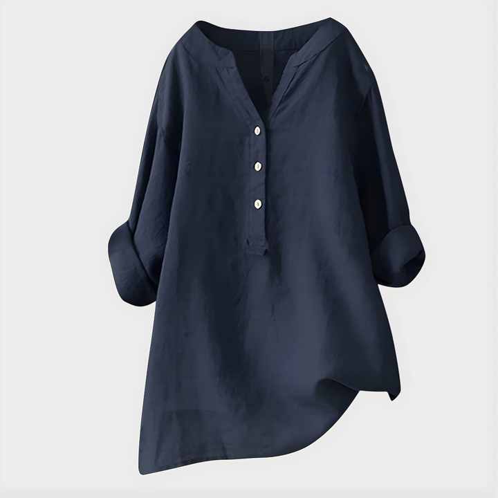Veronique™ | Cotton-Linen V-Neck Blouse
