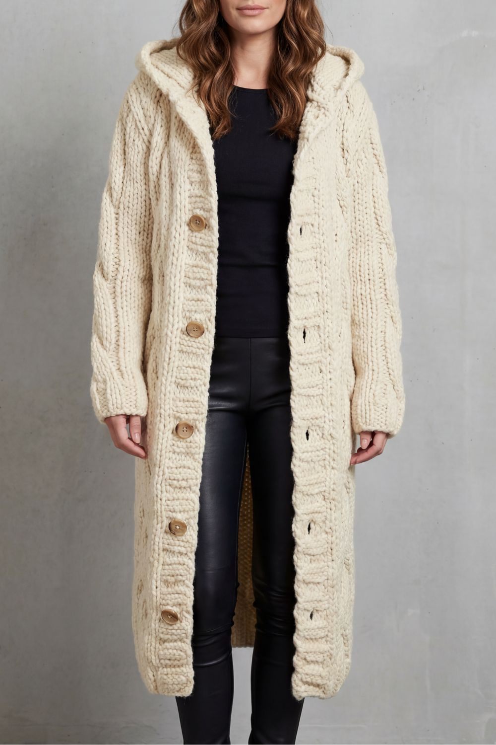 Karinae | Women's Oversized Cable Knit Hooded Cardigan Coat