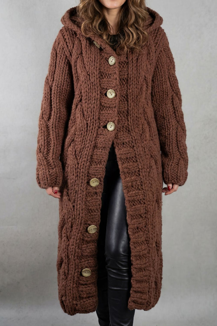 Karinae | Women's Oversized Cable Knit Hooded Cardigan Coat