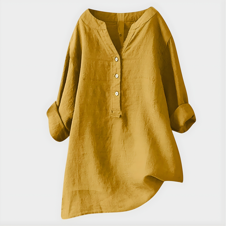 Veronique™ | Cotton-Linen V-Neck Blouse