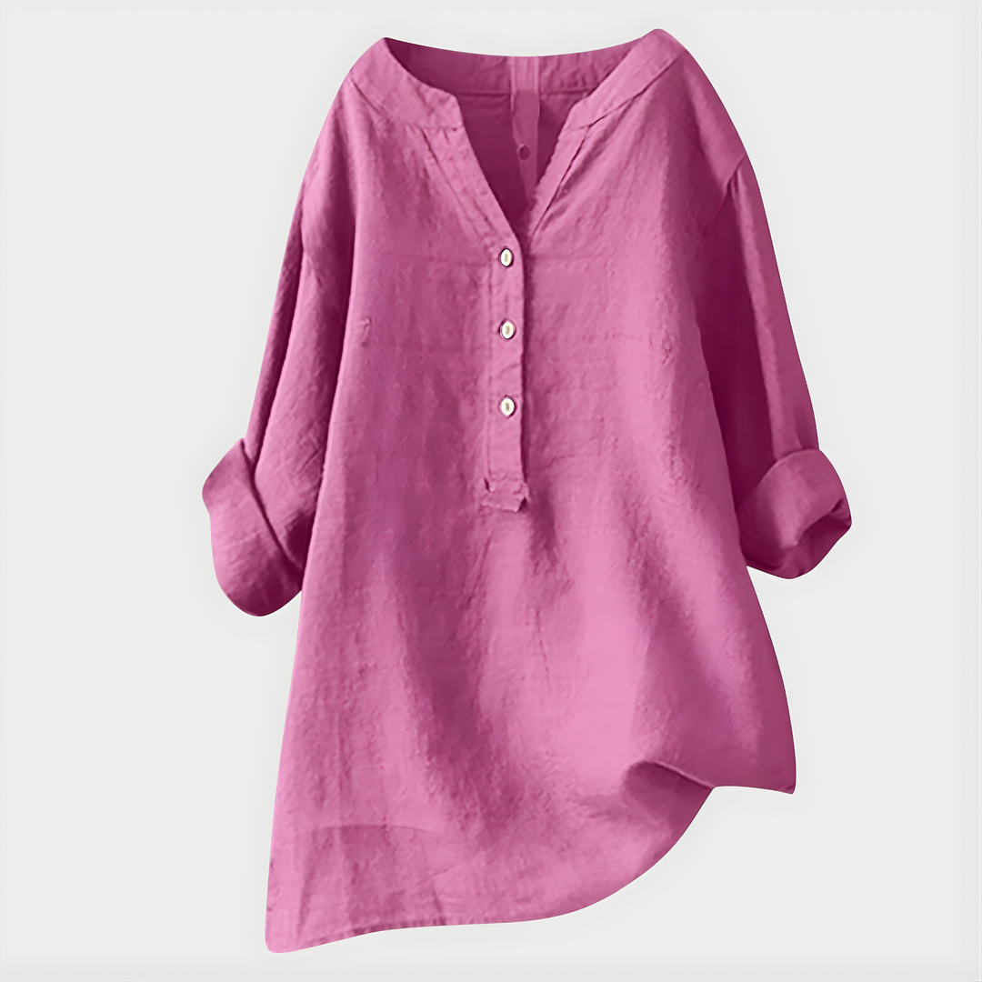 Veronique™ | Cotton-Linen V-Neck Blouse