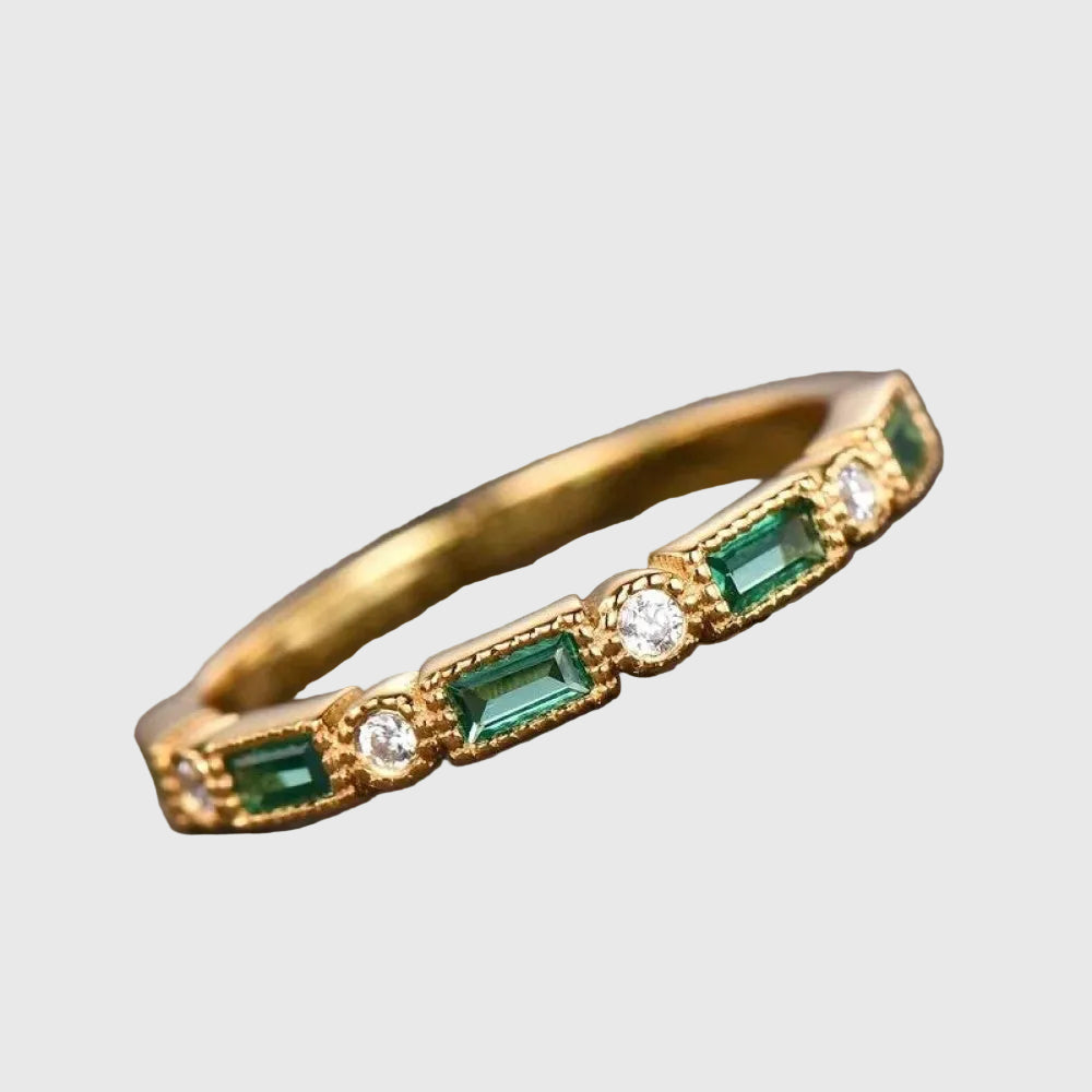 Retro Green Zirconia Gold Ring with Inlay