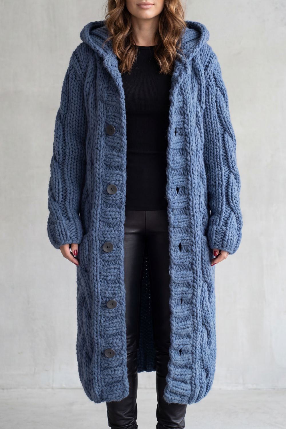 Karinae | Women's Oversized Cable Knit Hooded Cardigan Coat