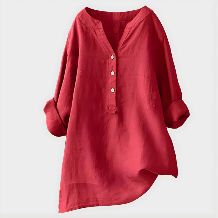 Veronique™ | Cotton-Linen V-Neck Blouse