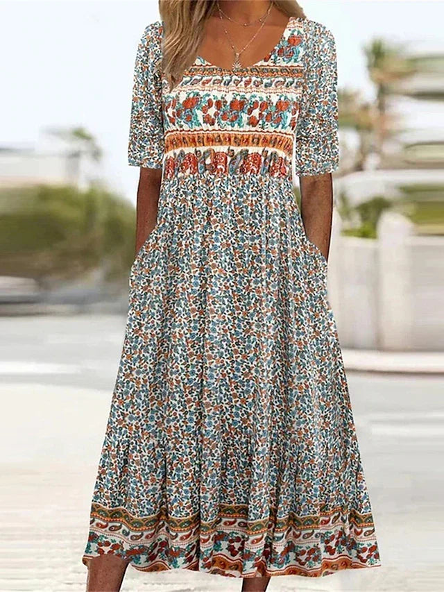 Luna | Boho Print Midi Dress