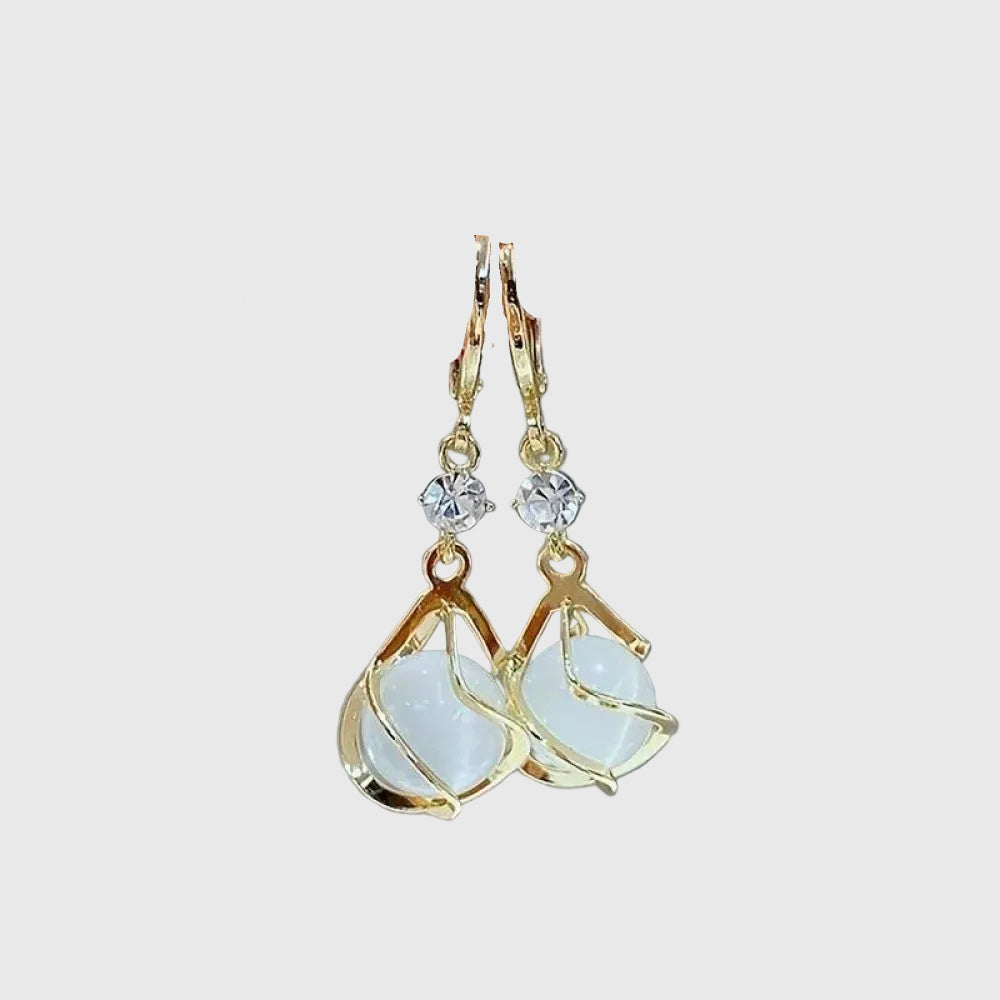 Antique White Opal Gold Drop Earrings