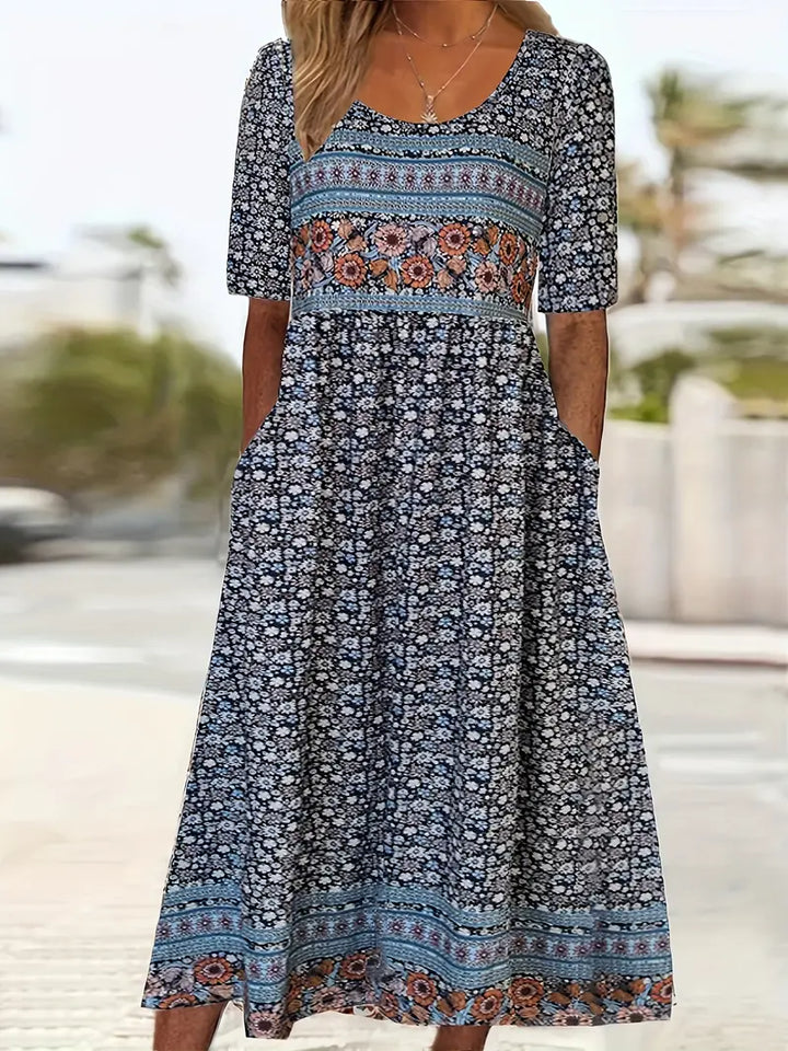 Luna | Boho Print Midi Dress