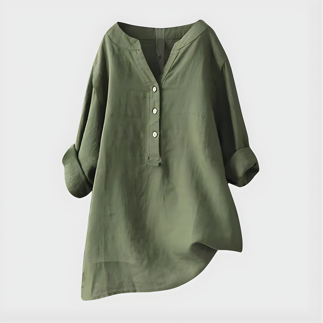 Veronique™ | Cotton-Linen V-Neck Blouse