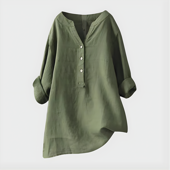 Veronique™ | Cotton-Linen V-Neck Blouse