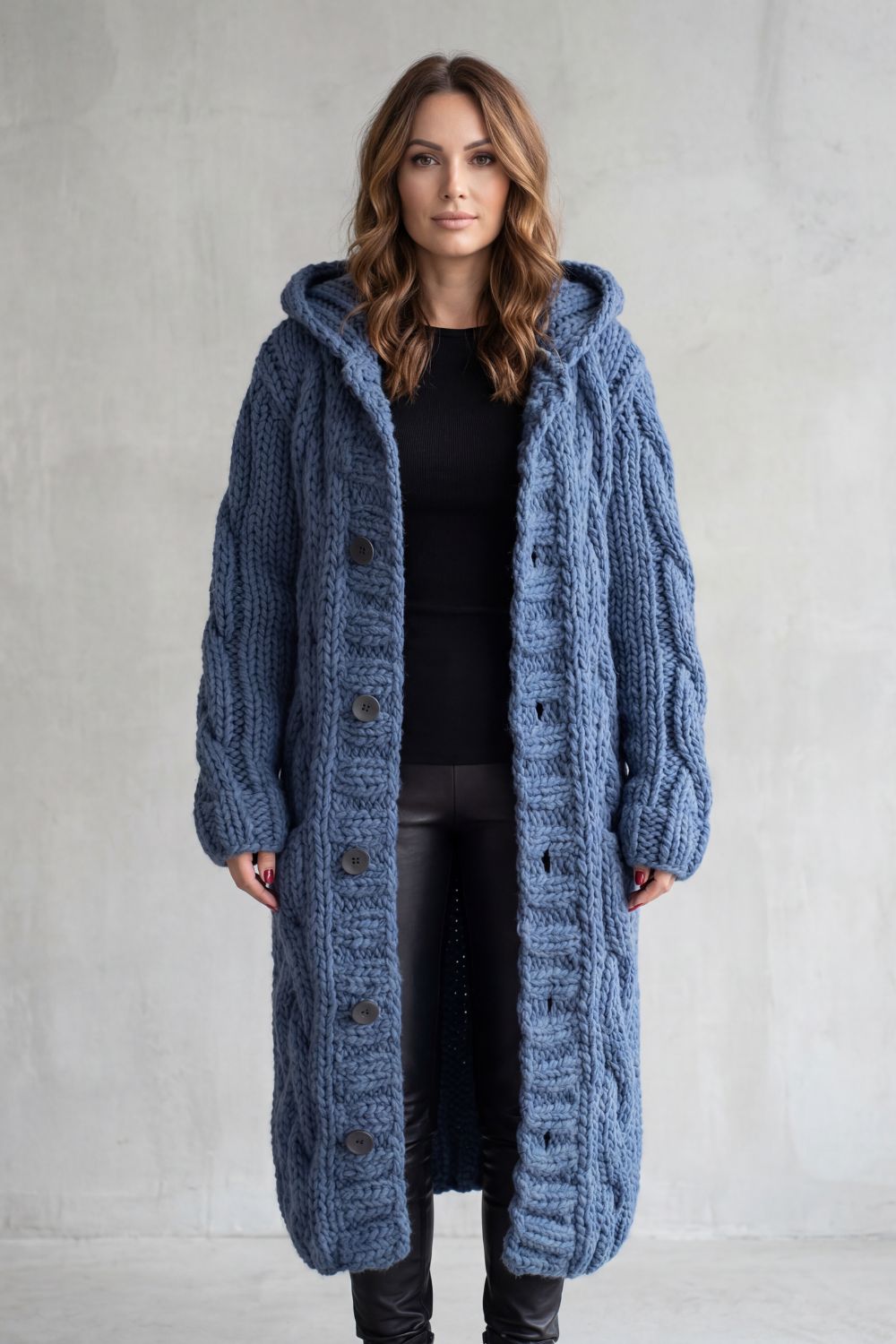 Karinae | Women's Oversized Cable Knit Hooded Cardigan Coat