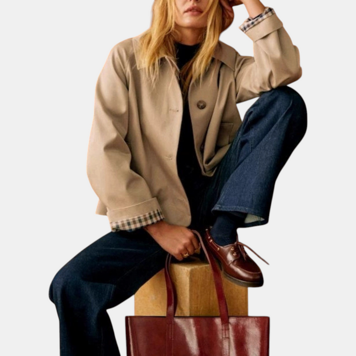Sadie™ | Cropped Trench Coat Lapel Button Front Jacket