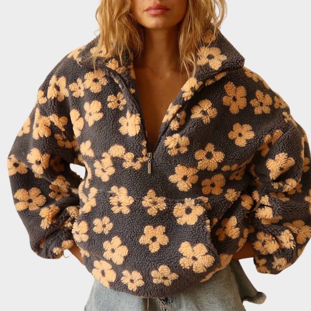 Lydia | Floral Quarter Zip Sweater