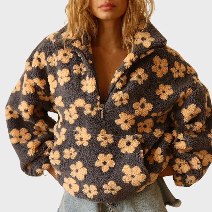 Lydia | Floral Quarter Zip Sweater