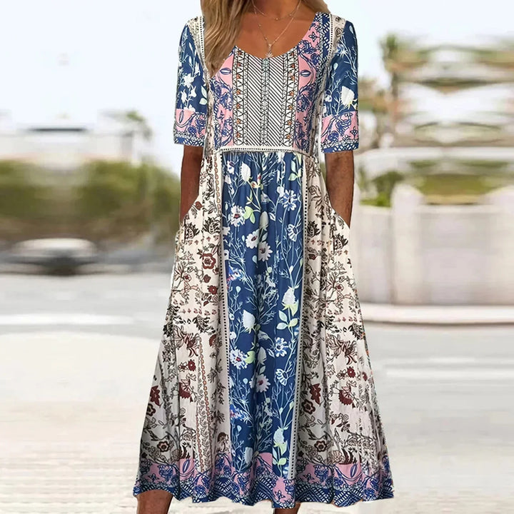 Luna | Boho Print Midi Dress