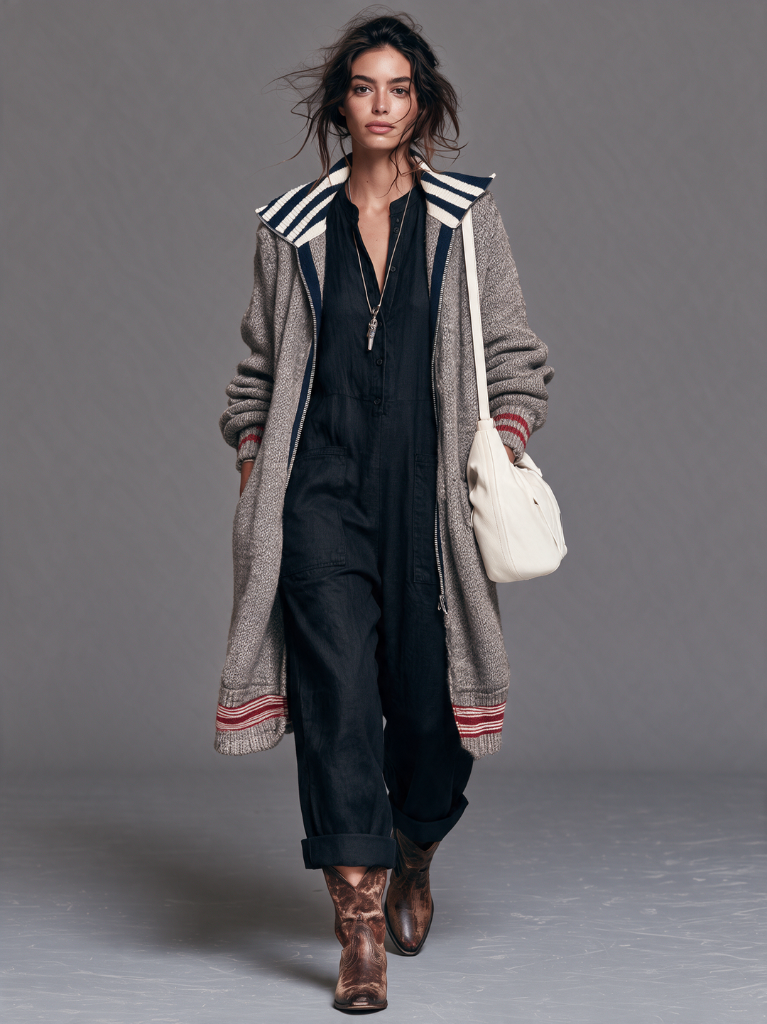 Women's Vintage Color-Block Striped Zip-Up Cardigan