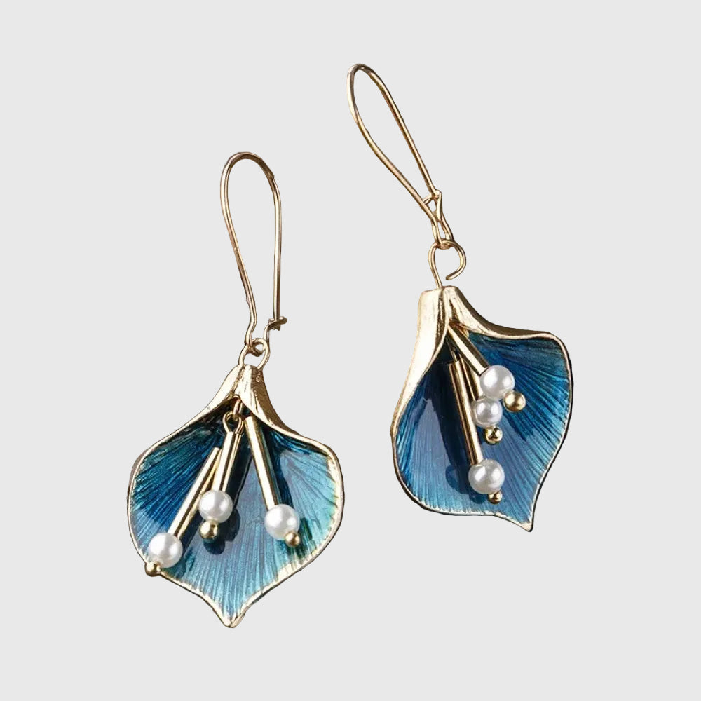 Antique Blue Lotus Silver Earrings
