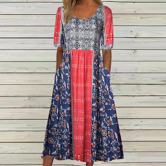 Luna | Boho Print Midi Dress