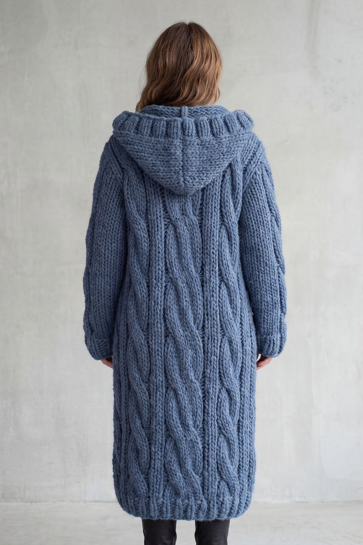 Karinae | Women's Oversized Cable Knit Hooded Cardigan Coat