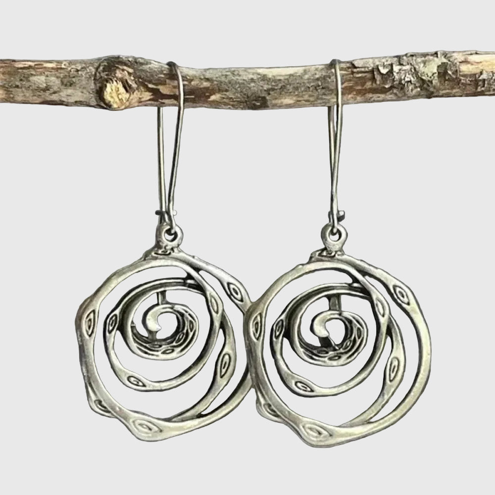 Retro Silver Earrings in Labyrinth Design