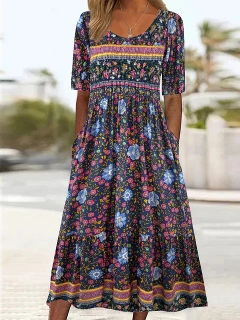 Luna | Boho Print Midi Dress