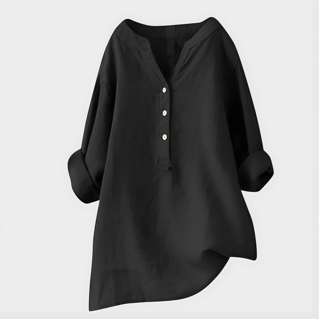 Veronique™ | Cotton-Linen V-Neck Blouse