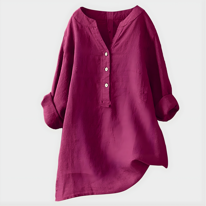 Veronique™ | Cotton-Linen V-Neck Blouse