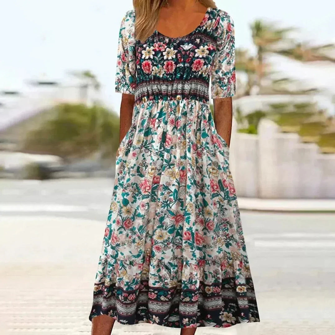 Luna | Boho Print Midi Dress