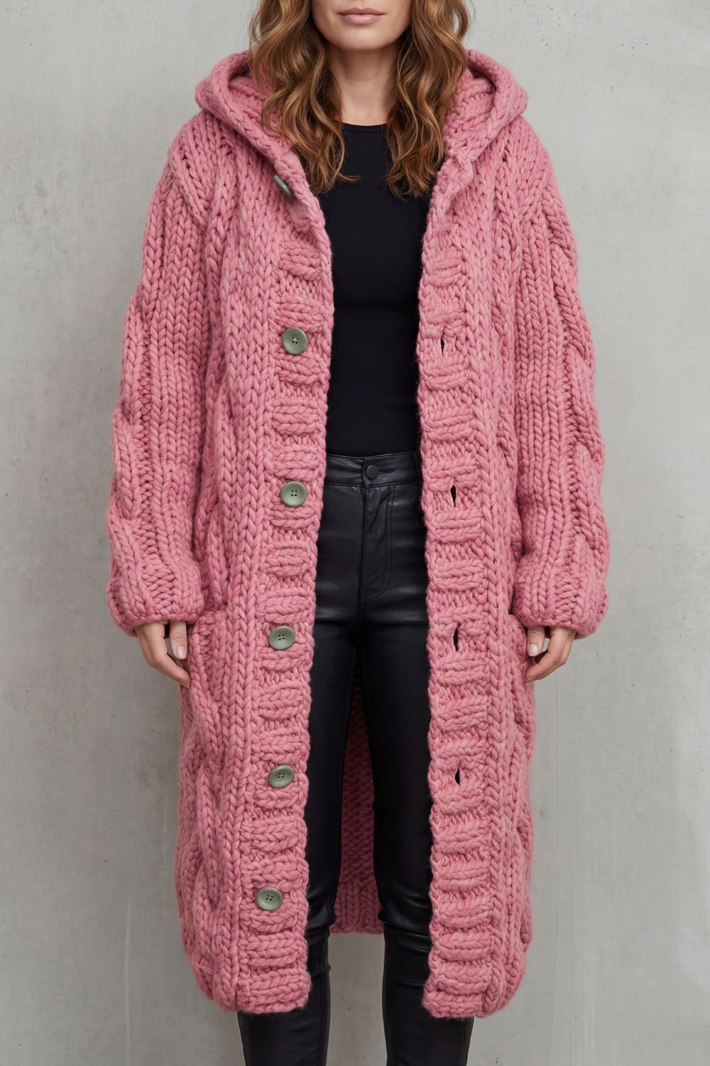 Karinae | Women's Oversized Cable Knit Hooded Cardigan Coat