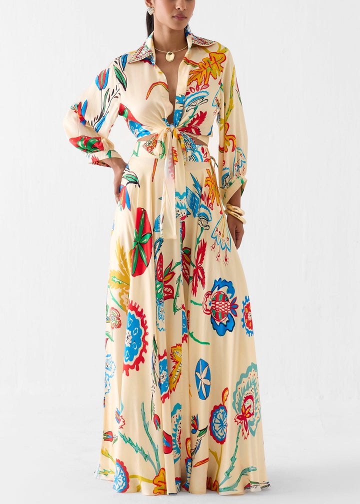 Rachel™ | Tropical Floral Waist Tie Shirt & Maxi Skirt Set