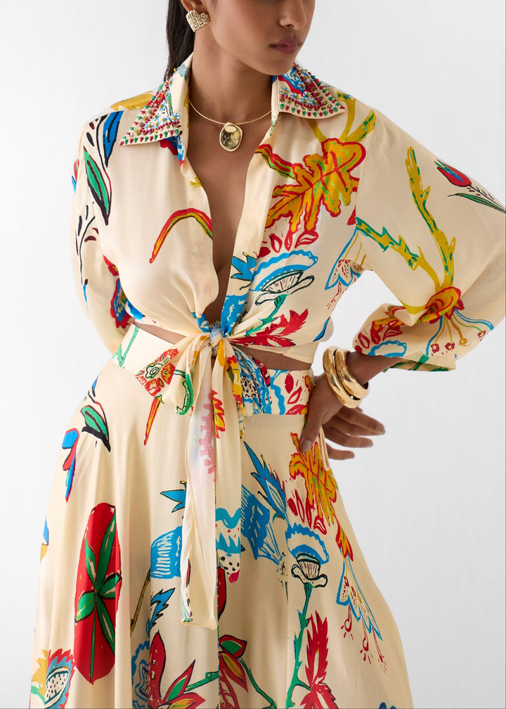 Rachel™ | Tropical Floral Waist Tie Shirt & Maxi Skirt Set