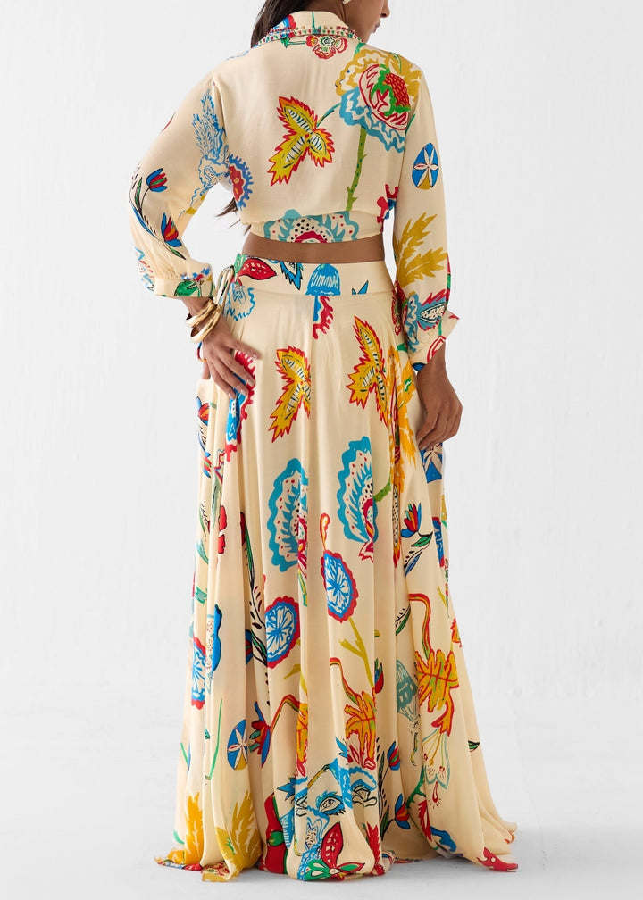 Rachel™ | Tropical Floral Waist Tie Shirt & Maxi Skirt Set