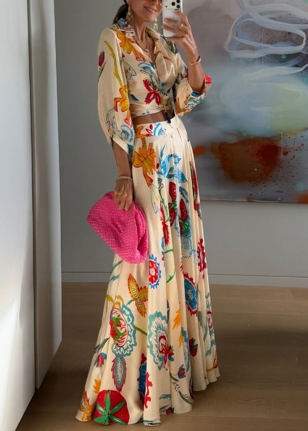 Rachel™ | Tropical Floral Waist Tie Shirt & Maxi Skirt Set