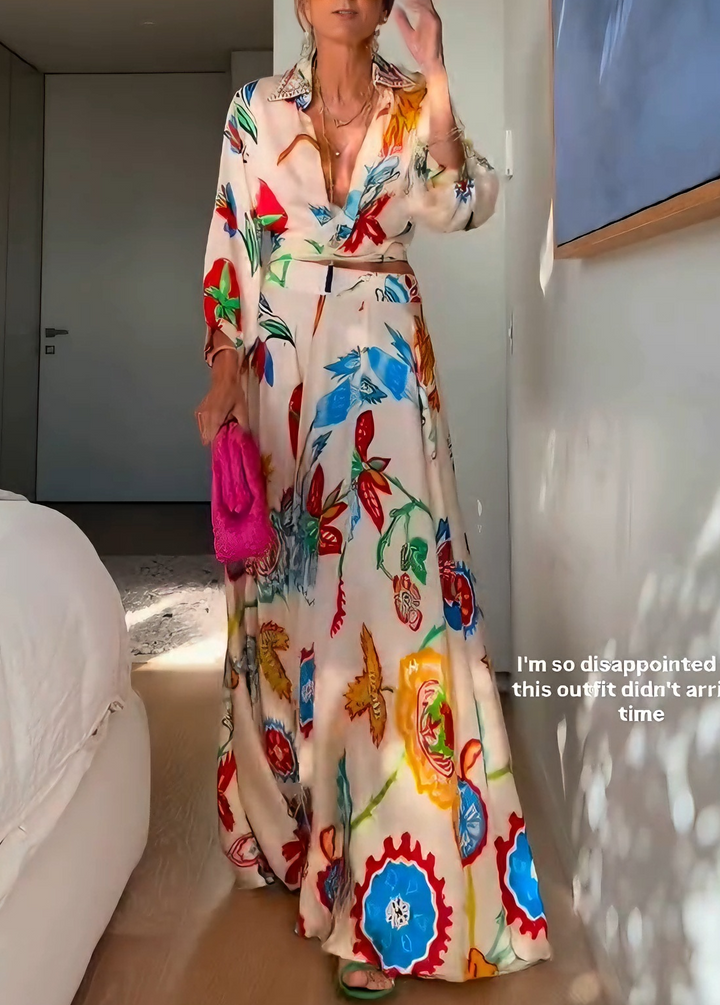 Rachel™ | Tropical Floral Waist Tie Shirt & Maxi Skirt Set