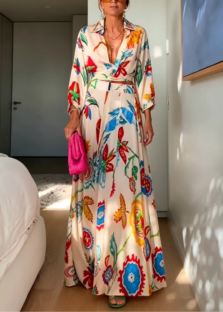 Rachel™ | Tropical Floral Waist Tie Shirt & Maxi Skirt Set