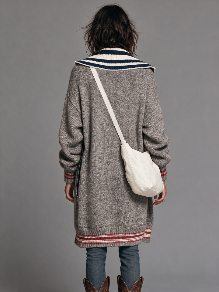 Women's Vintage Color-Block Striped Zip-Up Cardigan