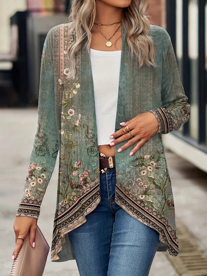 Marisole™ | Vintage Floral Print Open Front Blouse Jacket