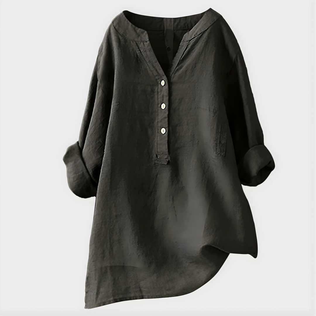 Veronique™ | Cotton-Linen V-Neck Blouse