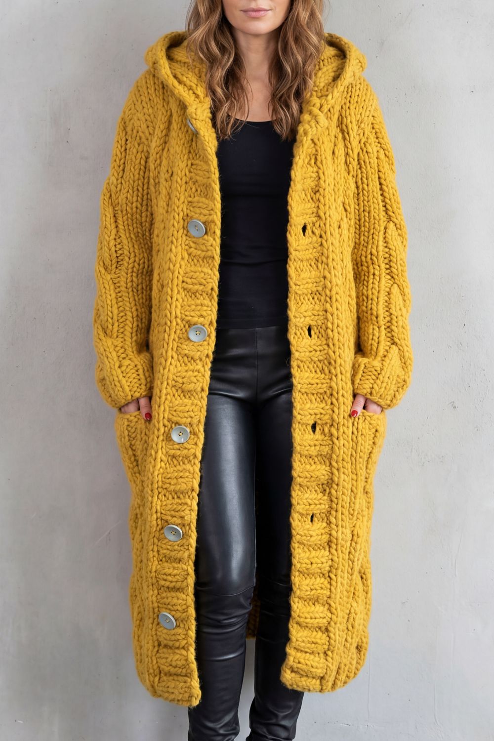 Karinae | Women's Oversized Cable Knit Hooded Cardigan Coat