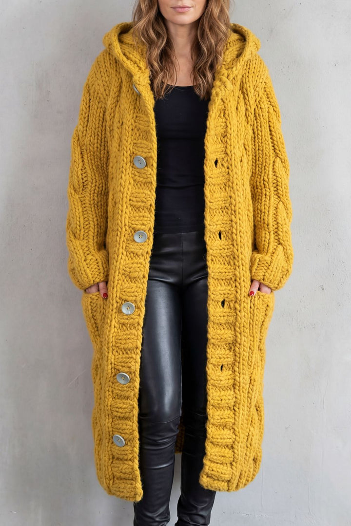 Karinae | Women's Oversized Cable Knit Hooded Cardigan Coat