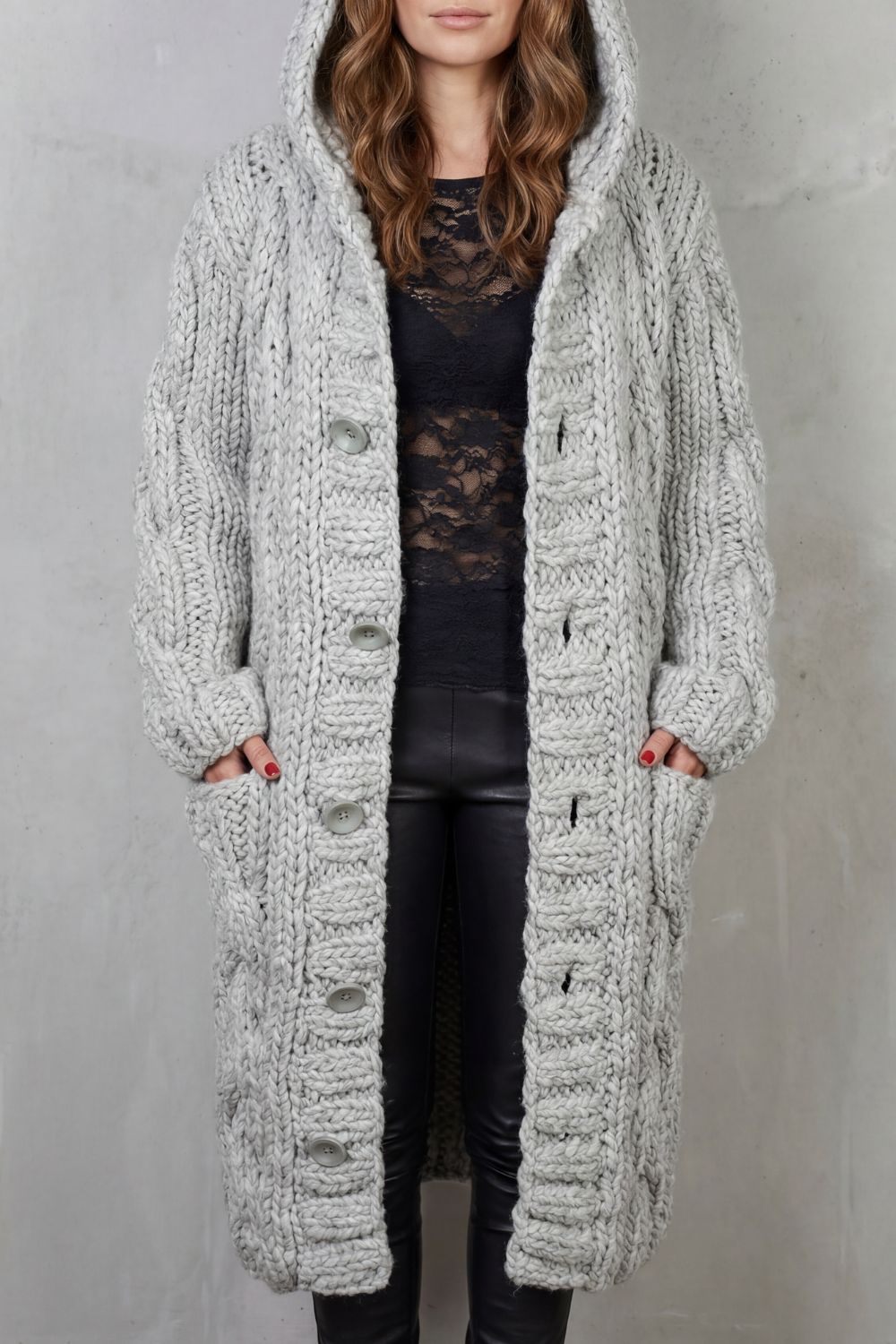 Karinae | Women's Oversized Cable Knit Hooded Cardigan Coat