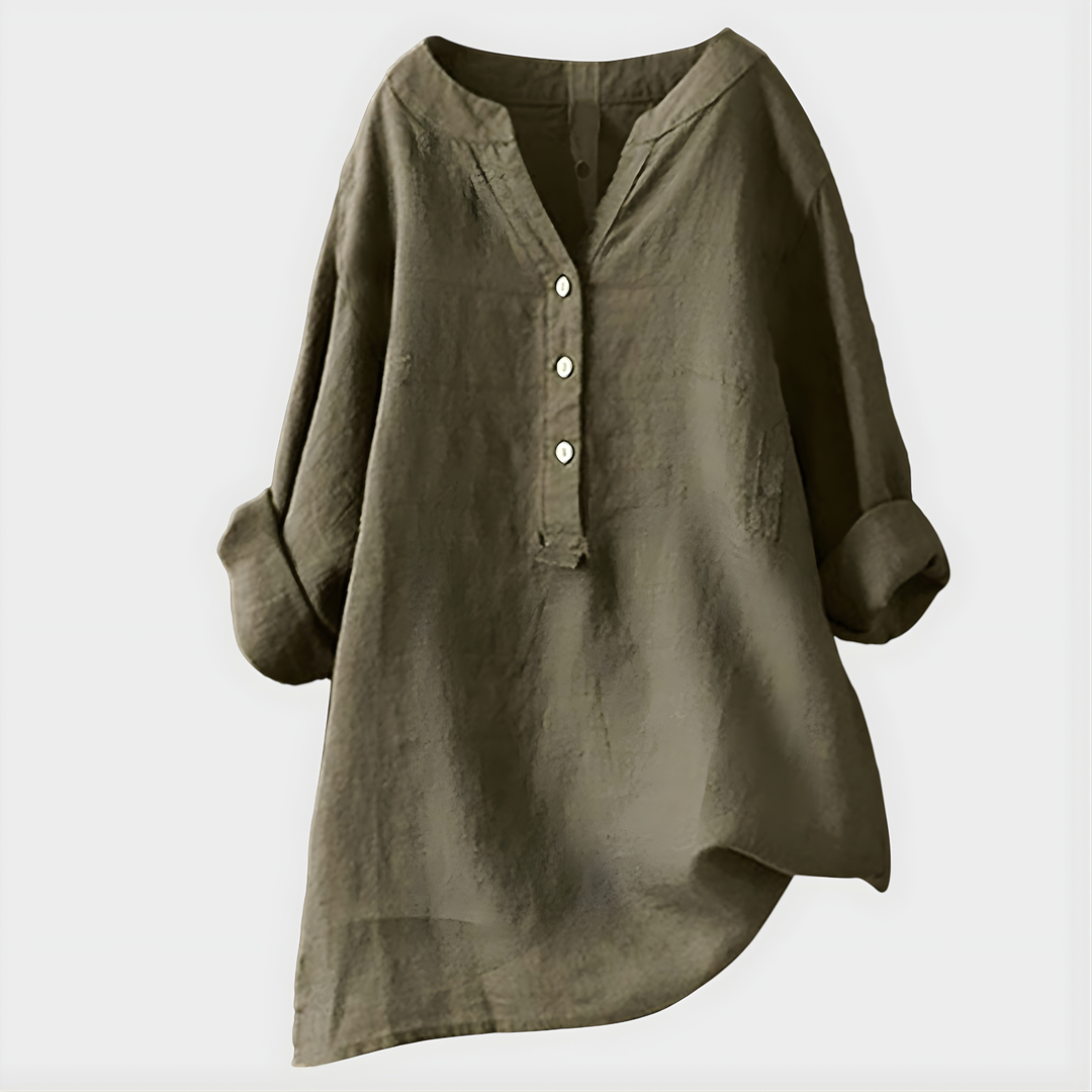 Veronique™ | Cotton-Linen V-Neck Blouse