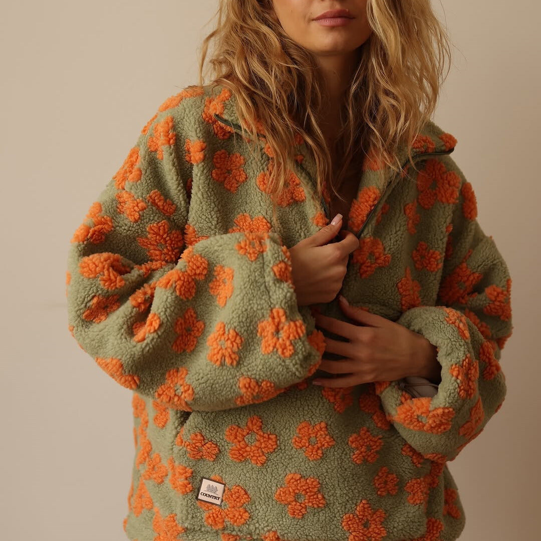 Lydia | Floral Quarter Zip Sweater