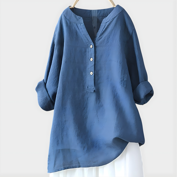 Veronique™ | Cotton-Linen V-Neck Blouse