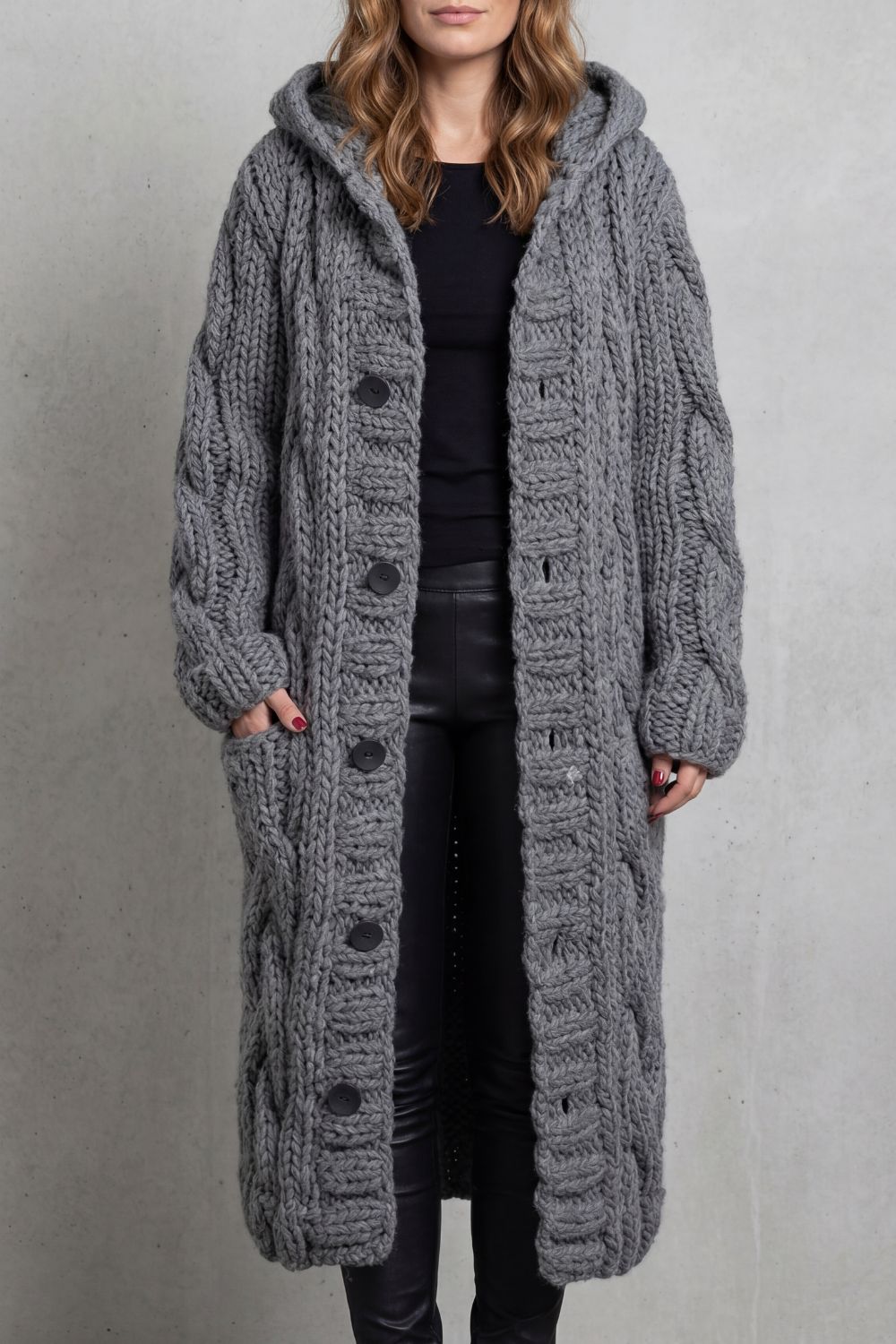 Karinae | Women's Oversized Cable Knit Hooded Cardigan Coat