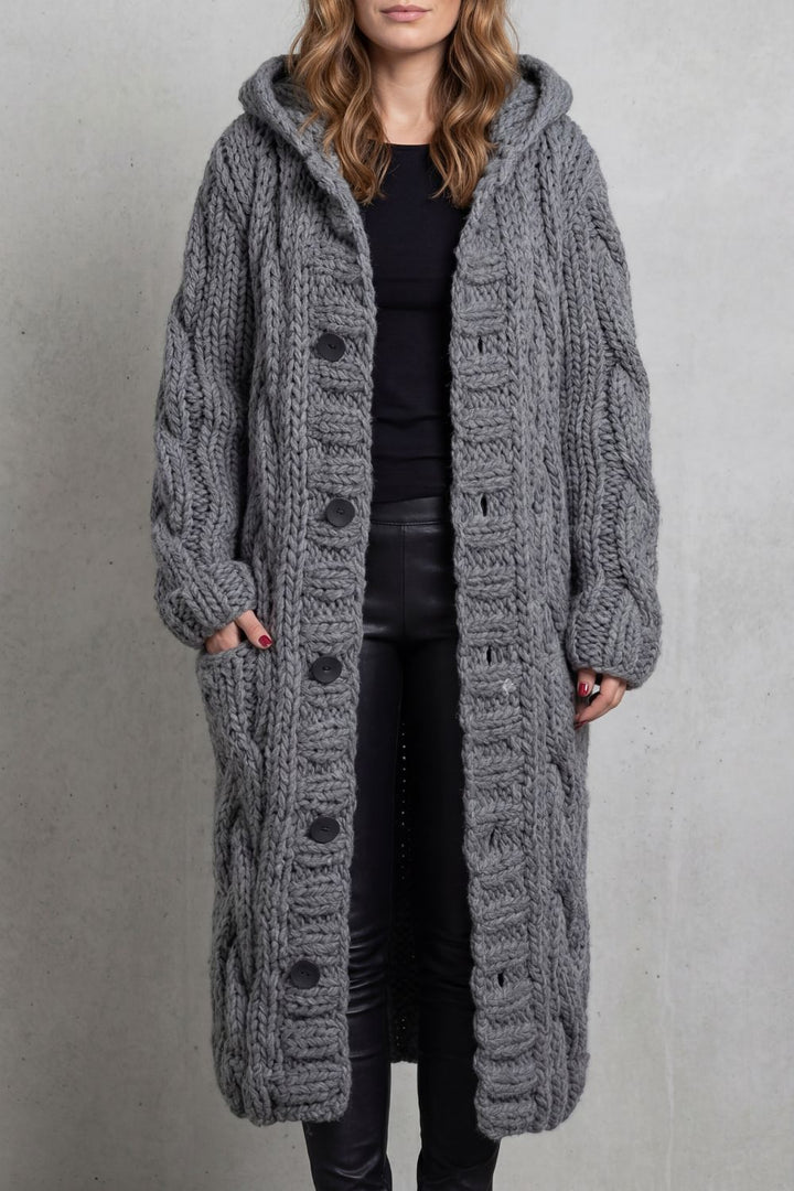 Karinae | Women's Oversized Cable Knit Hooded Cardigan Coat