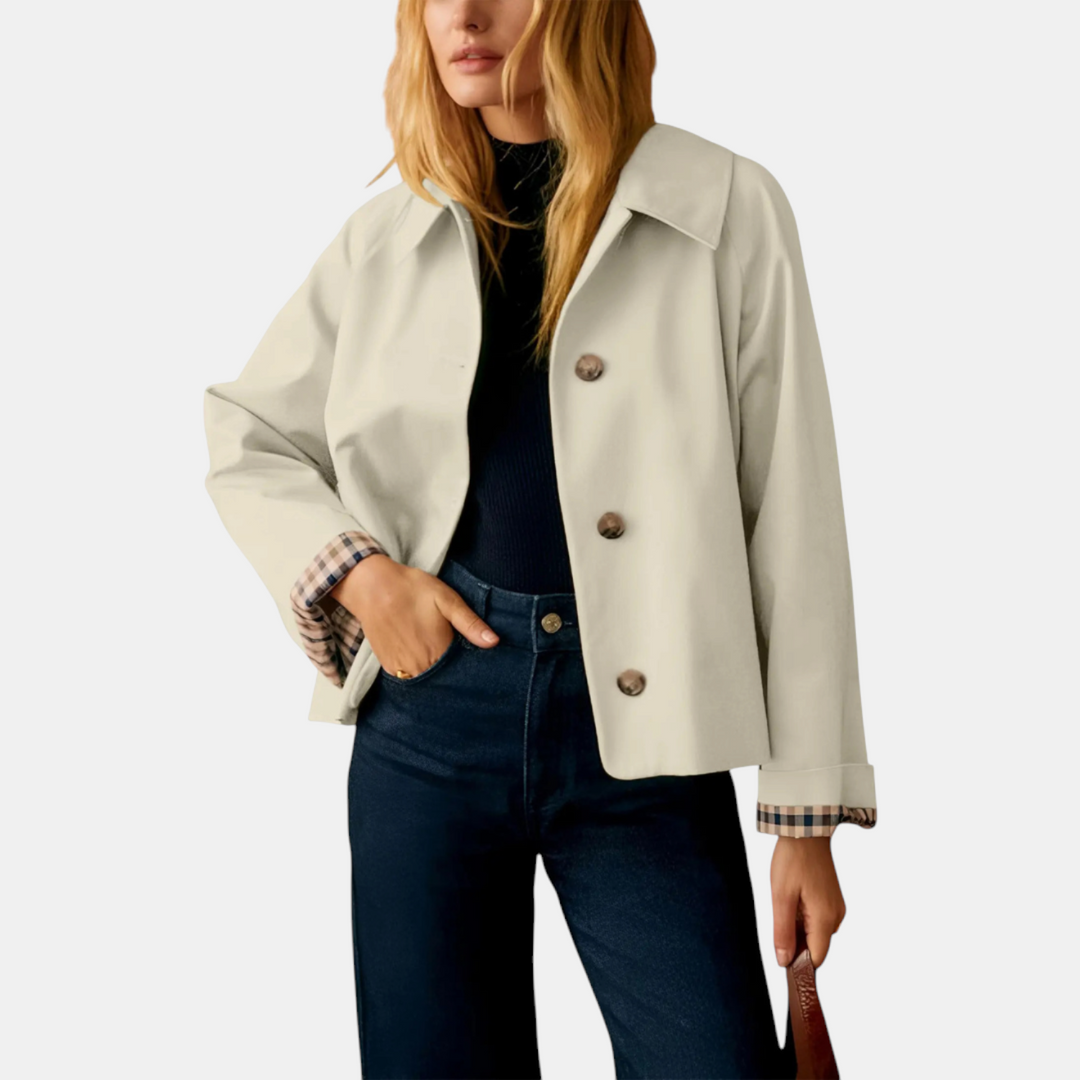 Sadie™ | Cropped Trench Coat Lapel Button Front Jacket