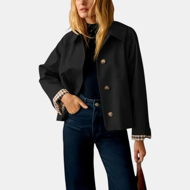 Sadie™ | Cropped Trench Coat Lapel Button Front Jacket