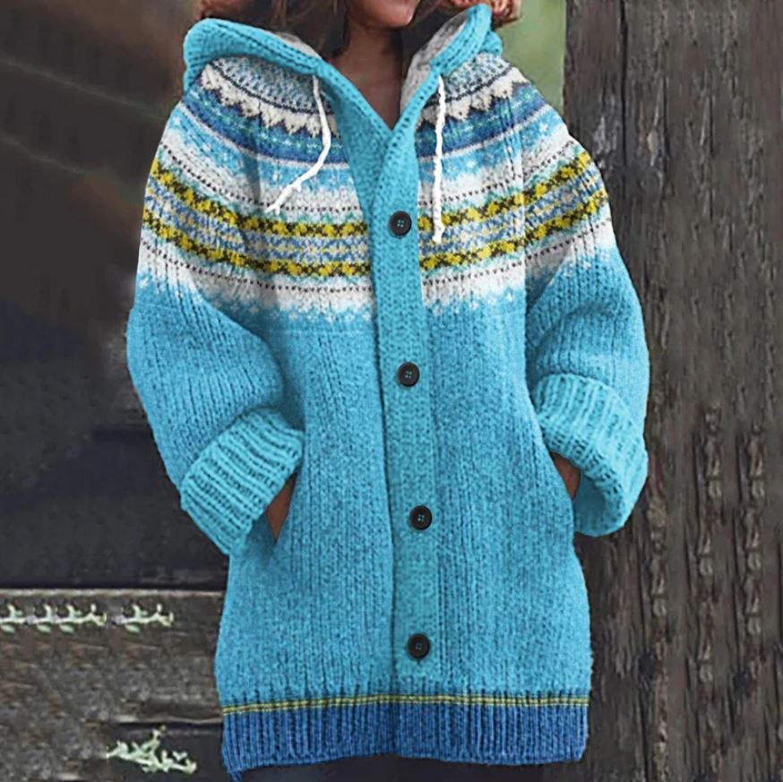 Adele | Hooded Patterned Knit Cardigan