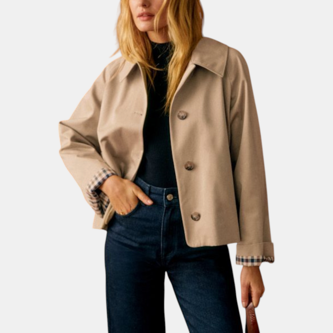 Sadie™ | Cropped Trench Coat Lapel Button Front Jacket